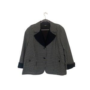 Talbots Women's Blazer Jacket Navy Blue White Polka Dot Size 22W Cropped Classic